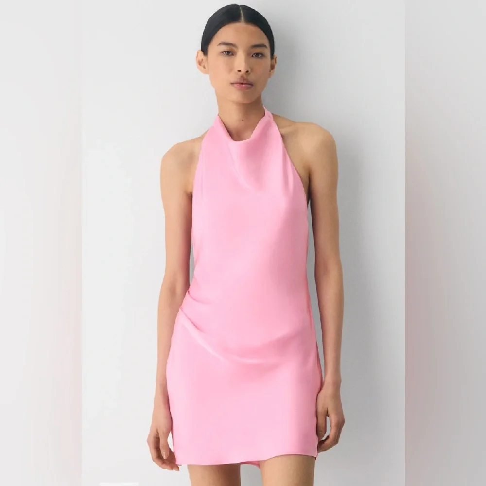 NEW Aritzia Audience Satin Halter Mini Dress in Jellybean Size 0 - Picture 2 of 10